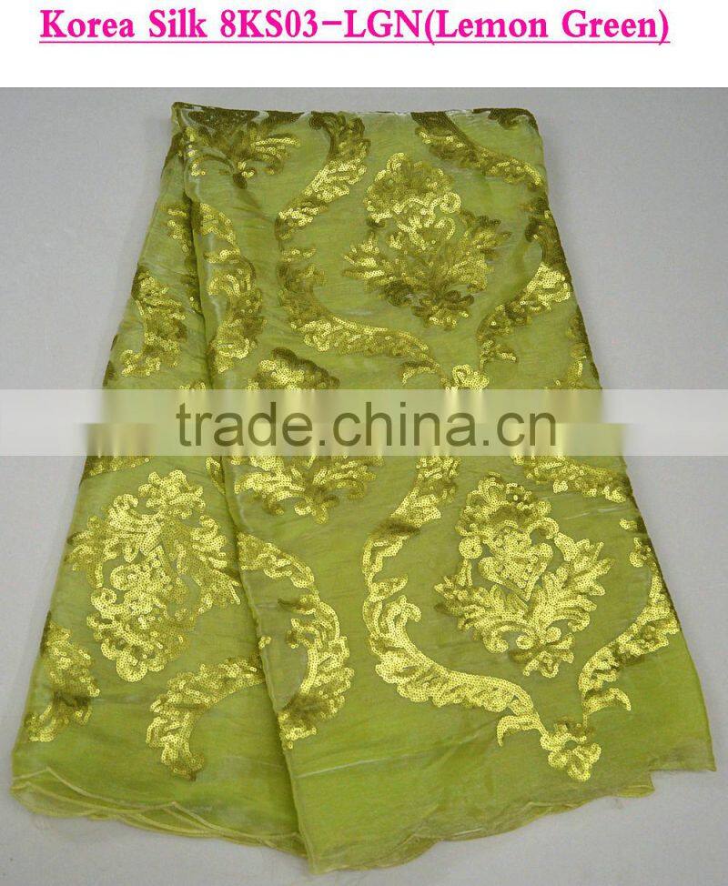 Nigerian lace fabrics african lace with sequins wholesale korea silk for evening dress