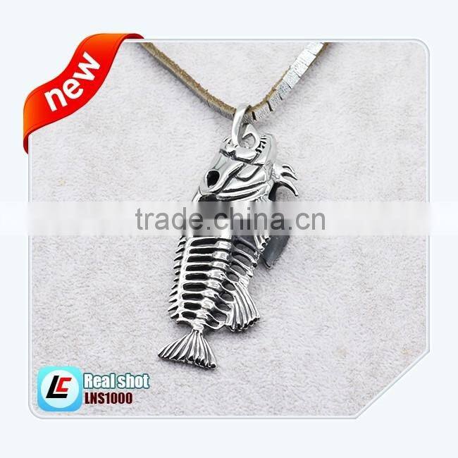 2016 New fish bones pendant for women leather necklace