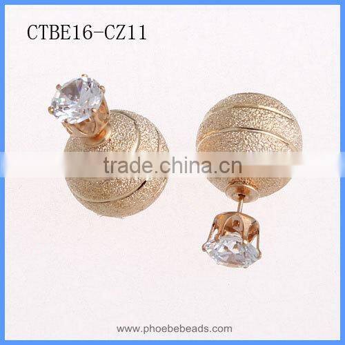 Women Trendy Jewelry Mix Design Gold Plated Matte Surface Clear Crystal Zircon Artificial Faux Diamond Stud Earrings CTBE16-CZ11