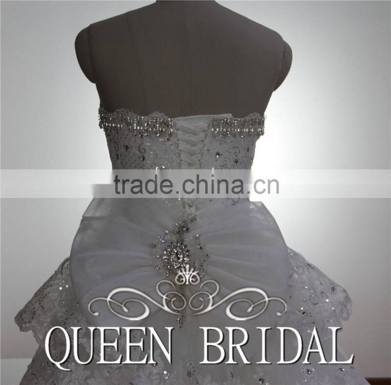 Real Works China Custom Made Luxury Crystals Cathedral/Royal Train Wedding Dresses