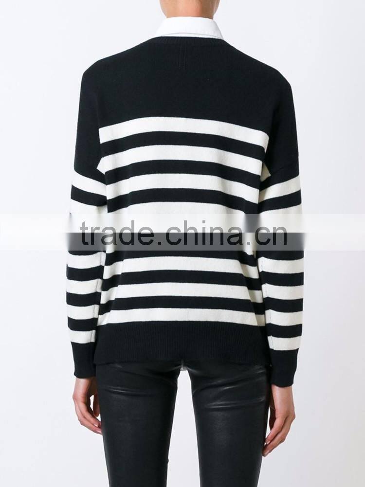 Hot sell woman fashion suit stripe wool sweater