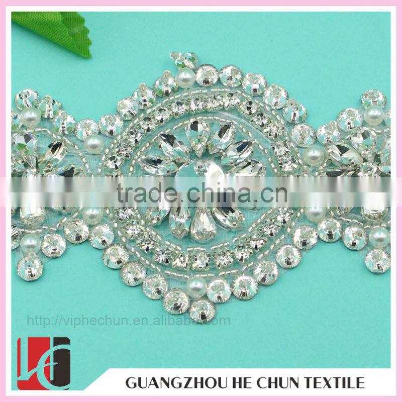 HC-0190-1 Customized 888 Crystal Material Rhinestone Applique,Rhinestone Applique Design For Wedding Dress