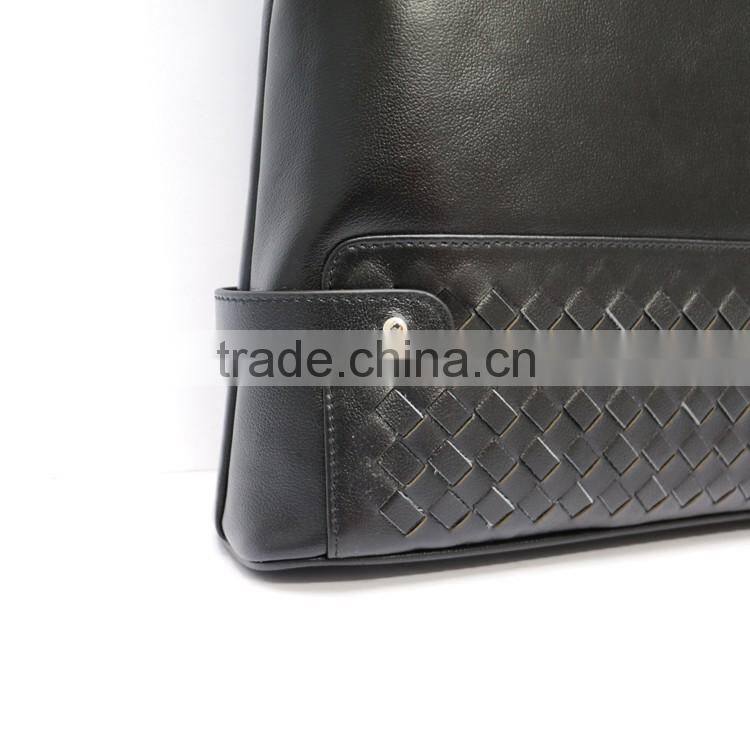 Special design men's black first layer lambskin leather multifunctional zipper briefcase