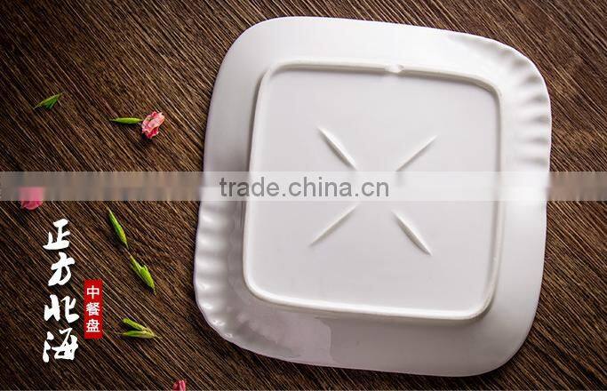 Ceramic glaze oem dinner square white steak plate for restaurant hotel home