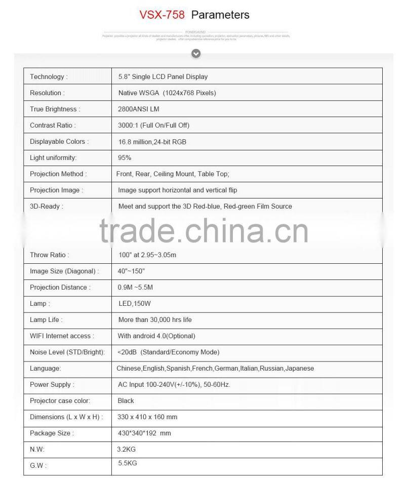 3000:1 Contrast Ratio and full hd 1080p led projector support AV/SD/VGA/USB/HDMI/VGA