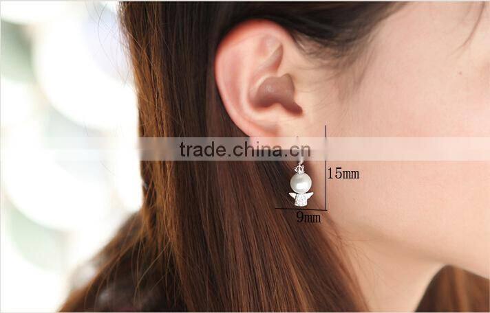 Big size pearl wing earring, 925 sterling silver wing earring