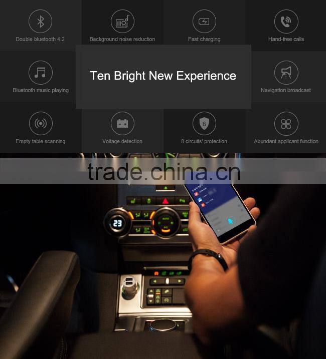 Roidmi wholesale multi-function Fashional Design Bluetooth 2 port wireless usb Electric car charger with output 5V 2.4A 2nd gen