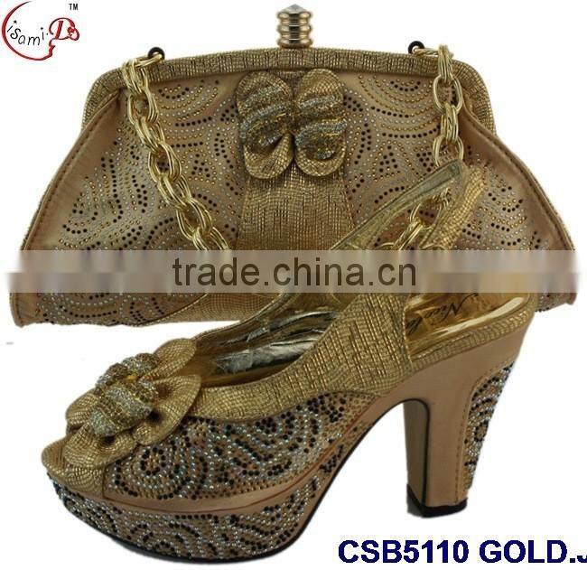 high rough heals shoes and bag match set with stones famous in European style for young lady for wedding /party