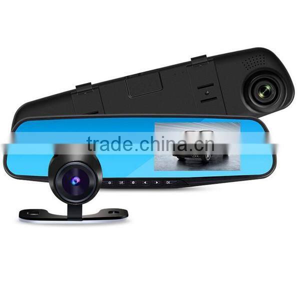 Promotion Dual Lens 1080P 4.3inch rearview mirror DVR camera with Two Lens
