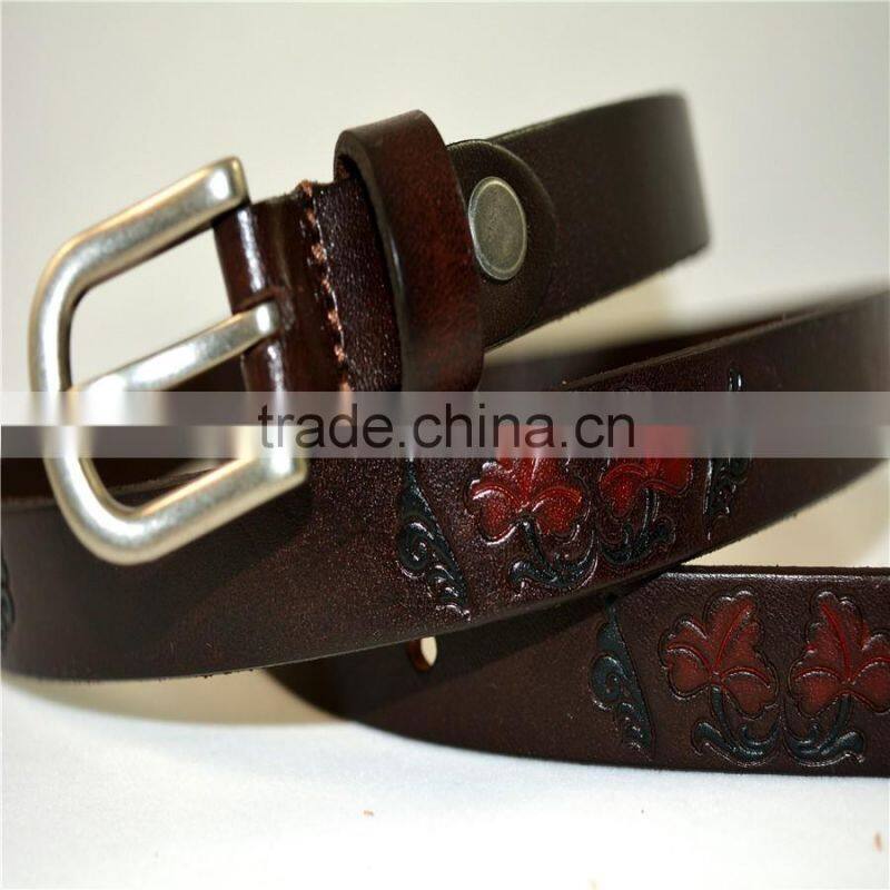2.5CM genuine cowhide leather with flower pattern design for wemen belts