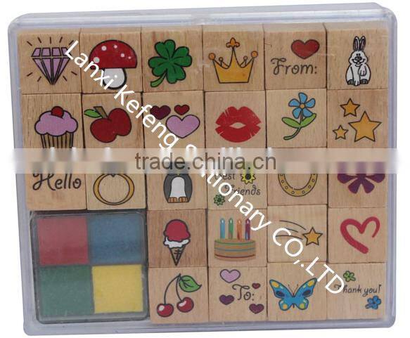 wooden stamp set with ink pad for children