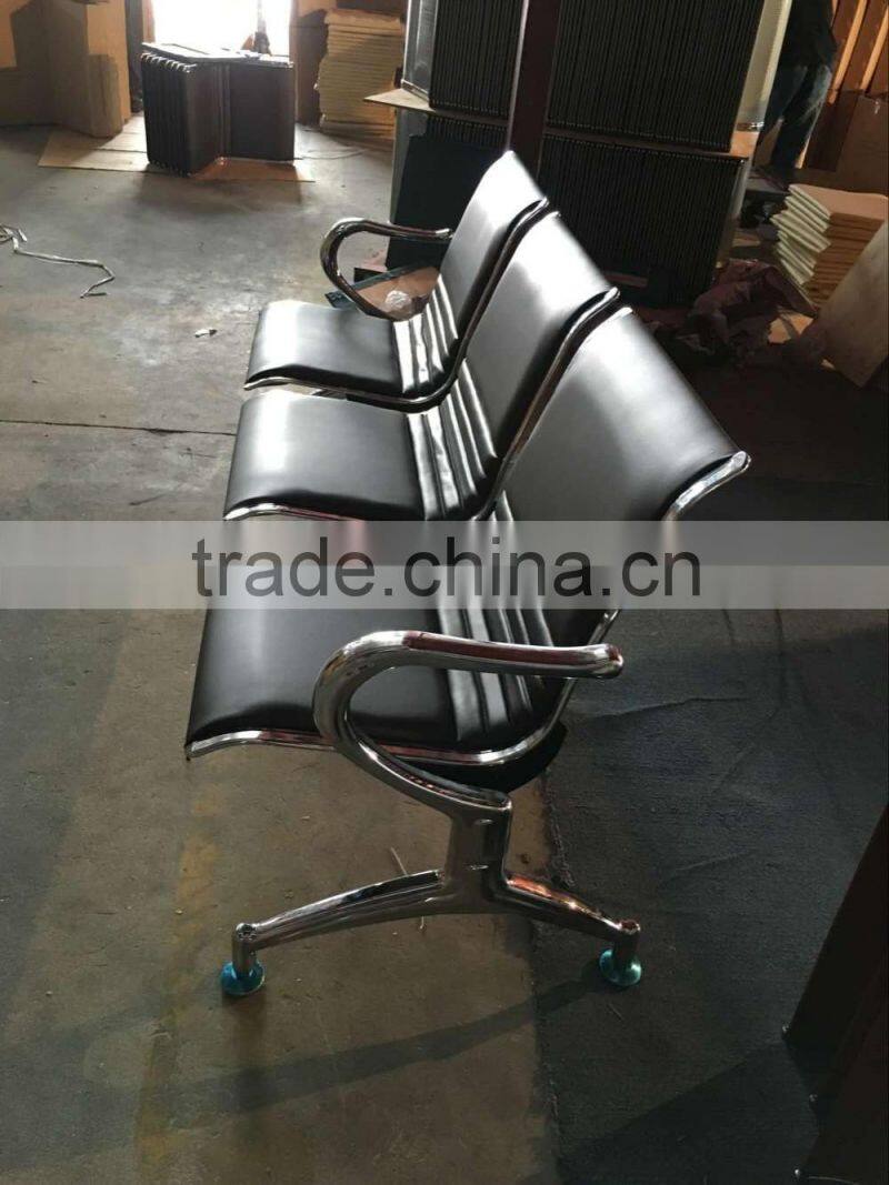 Cheap Soft 3-Seater PU Metal Chair waiting chair