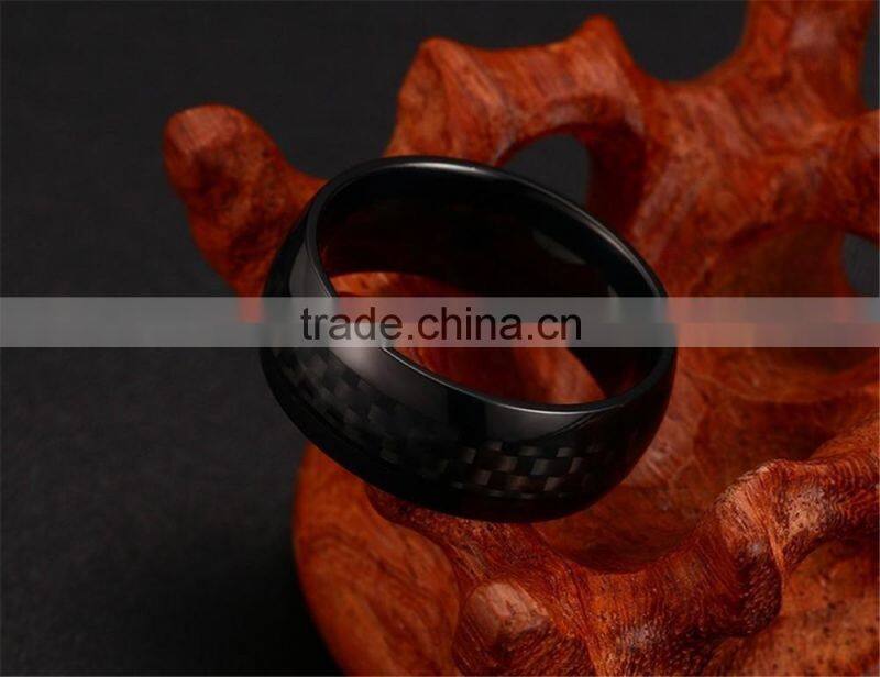 R-127 8mm Genuine Titanium men's ring Carbon fiber rings/ carbon fiber steel ring