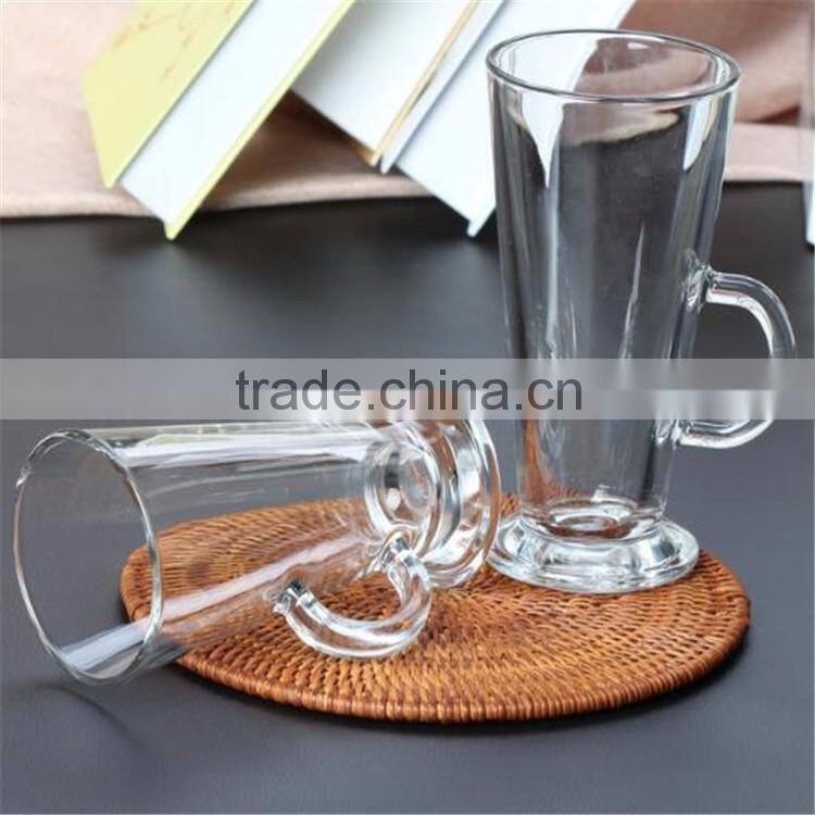 2016 Christmas promotion gift 310 ml Irish glass coffee mugs lead-free glass mugs with handle