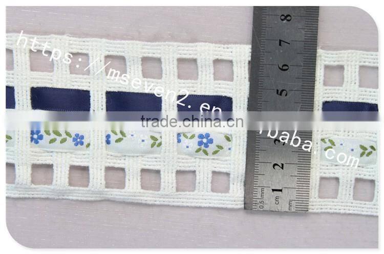 Special design 7cm width combined wholesale satin ribbon with ladder trim