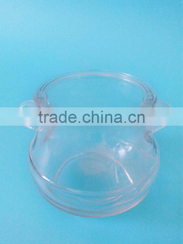 91mm tall glass pot with ears and a round saucer for candlestick