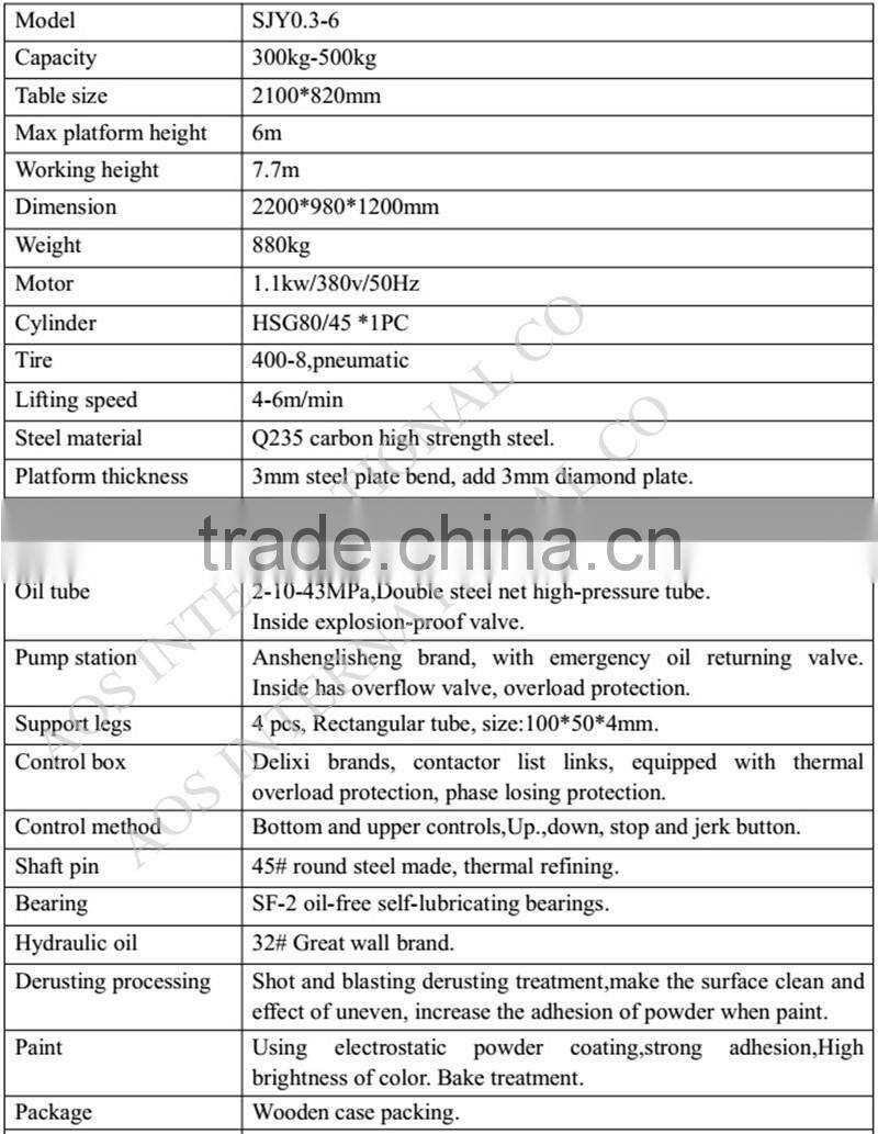 6m Platform Height Movable Hydraulic Scissor Lift Table