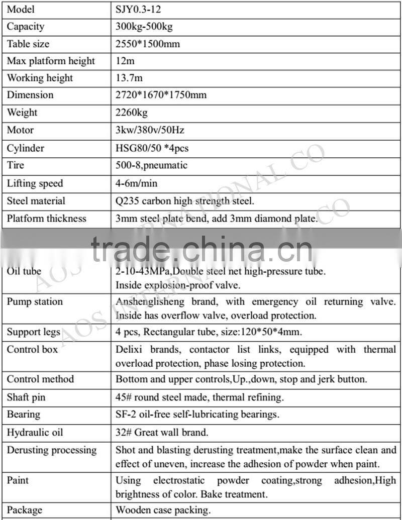 Mobile Hydraulic Work Lifter12M Height