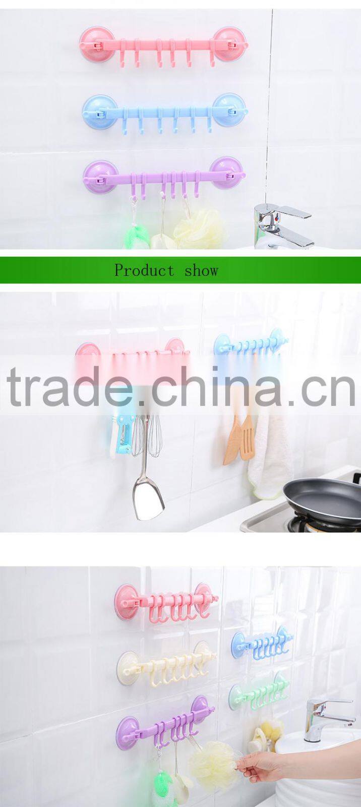 Eco-Friendly plastic Towel Rack Suction Cup 6 Hooks Bathroom Kitchen Holder Sucker