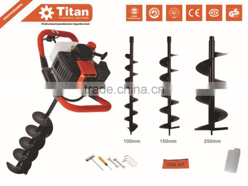 EARTH AUGER 52CC 3HP PETROL 2 STROKE HOLE BORER DRILLER + 3 BITS 100 150 200 MM!