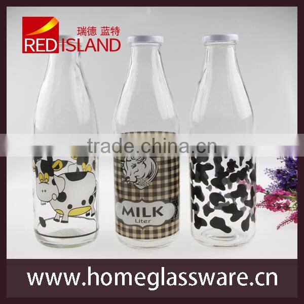 wholesale 1L glass milk bottle with printings