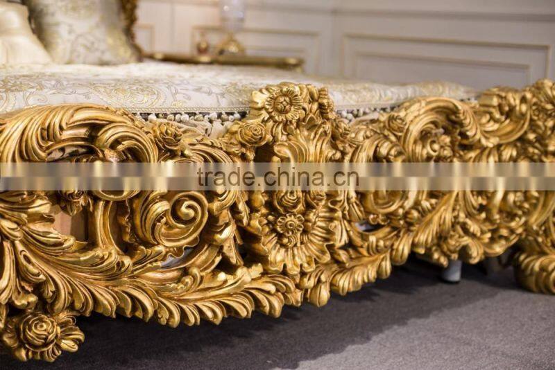 Luxury European French Style Bedroom Furniture Set, Antique Carved Gold Wood Fabulous Gorgeous Bedroom Set