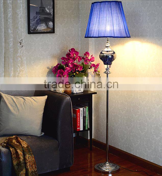 Blue color artistic glass silver plated hardware base floor lamp