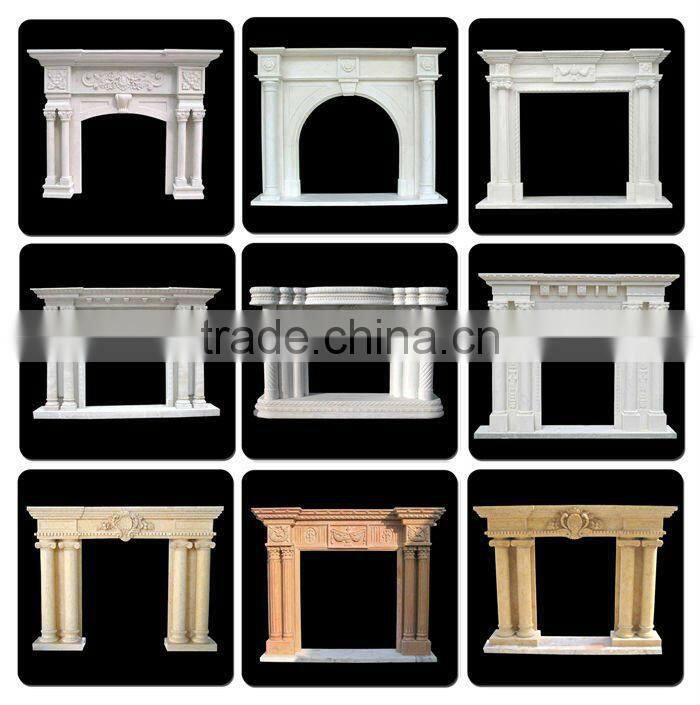 White Marble Column Design Electric Fireplace Mantel