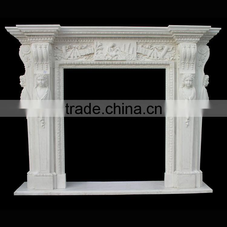 French Style White Marble Fireplace Mantel with Statue