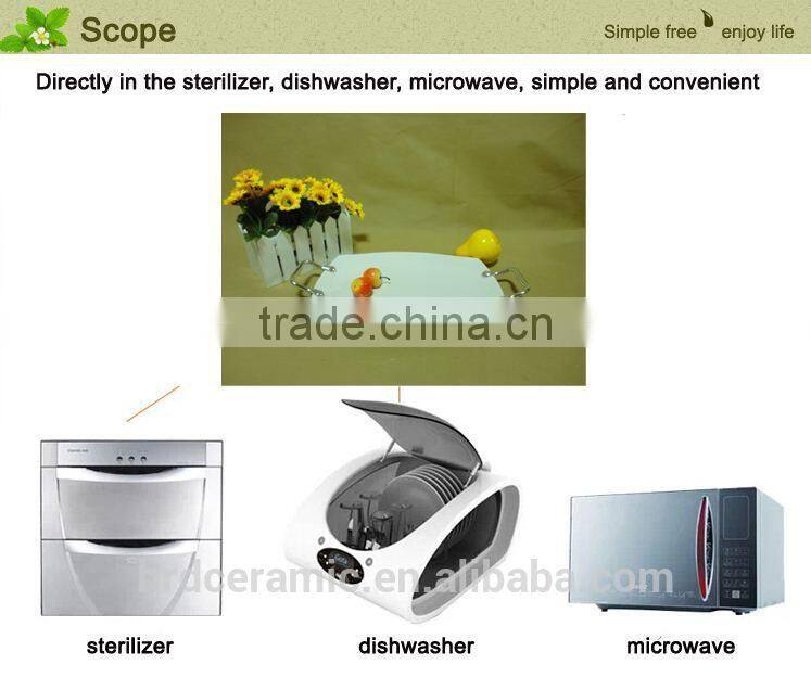 2015 Cina supply stock ceramic square plate with Metal handle