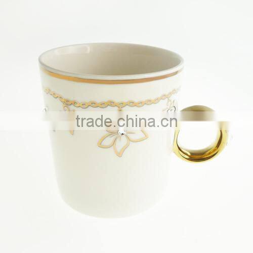 Porcelain Decorative Vicacci Flower Ring Mug with Crystals