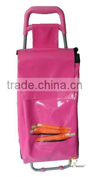 Pink Faux Leather Foldable Hand Trolley Supermarket Shopping Trolley