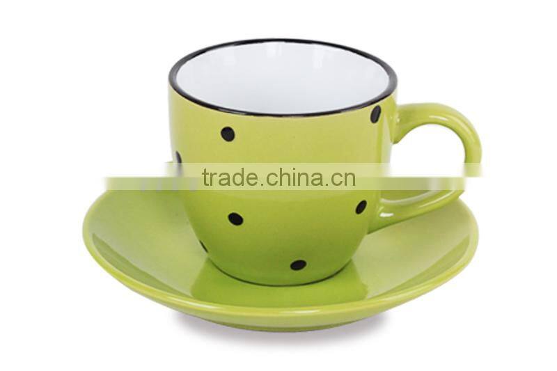 cheap 8oz tea cup and saucer green stoneware cup and saucer