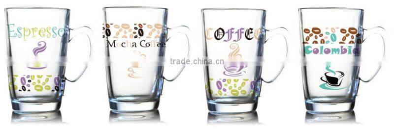 6oz 8oz 10oz 12oz Caffe Latte Espresso Cappuccino color printing glass coffee mug coffee glass set