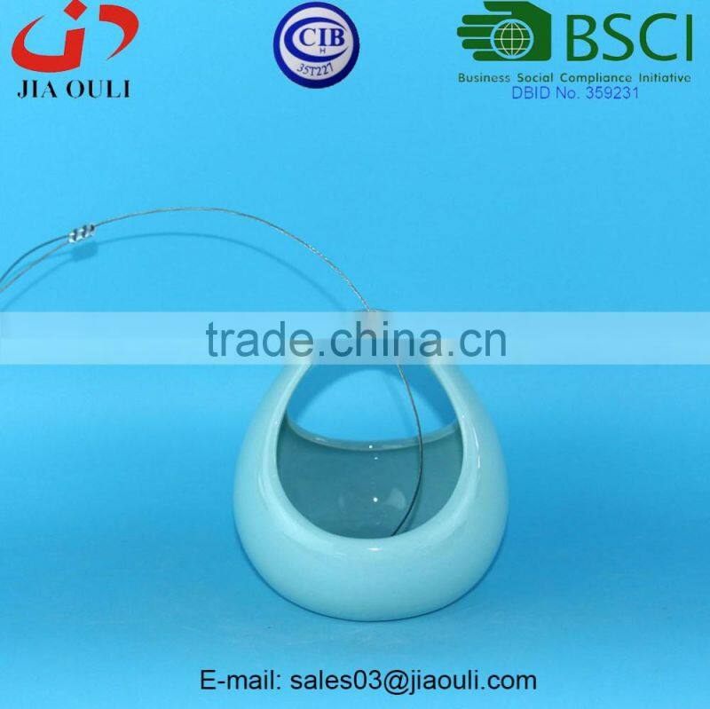 BSCI Audit factory New design garden decorations Ceramic egg basket, hanging ceramic plant pot