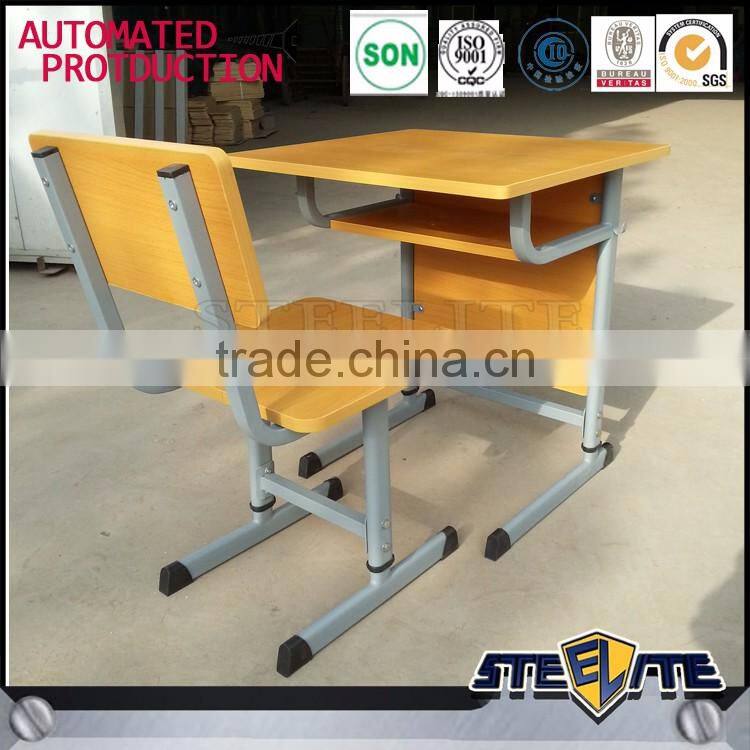 Wood single seat student desk and chair set