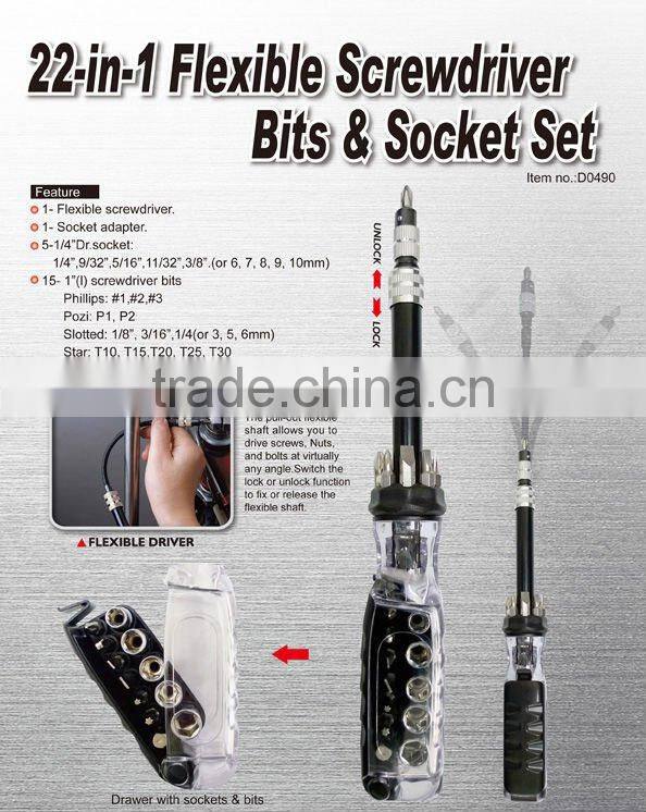 22-in-1 Flexible Screwdriver With Bits & Sockets