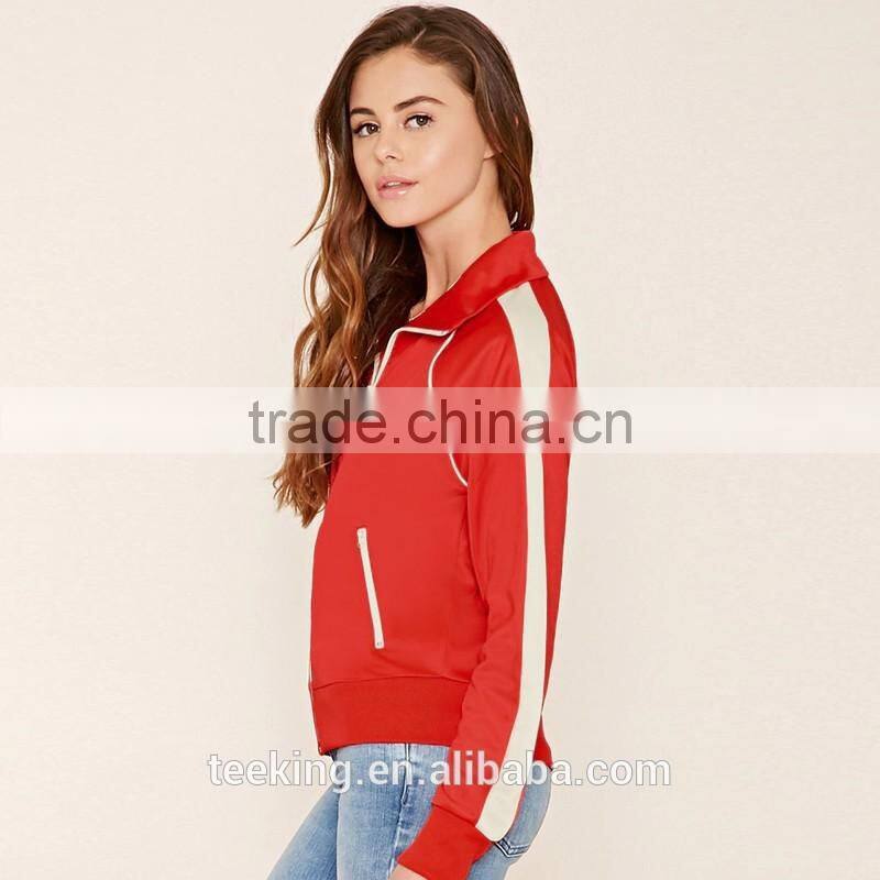 contrast trim long sleeve custom stain women track jacket