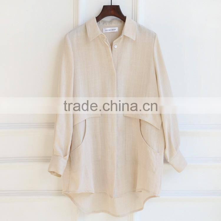 Stand Collar Long sleeve Tops Latest Fashion Blouse Design for Women