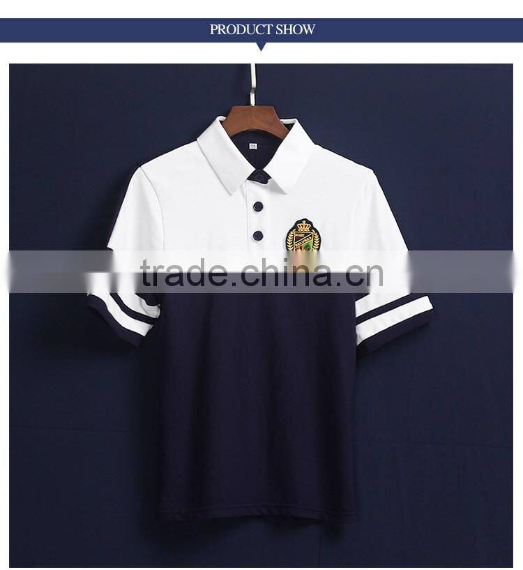 Custom White And Navy Blue Cotton School Uniform Polo Shirts