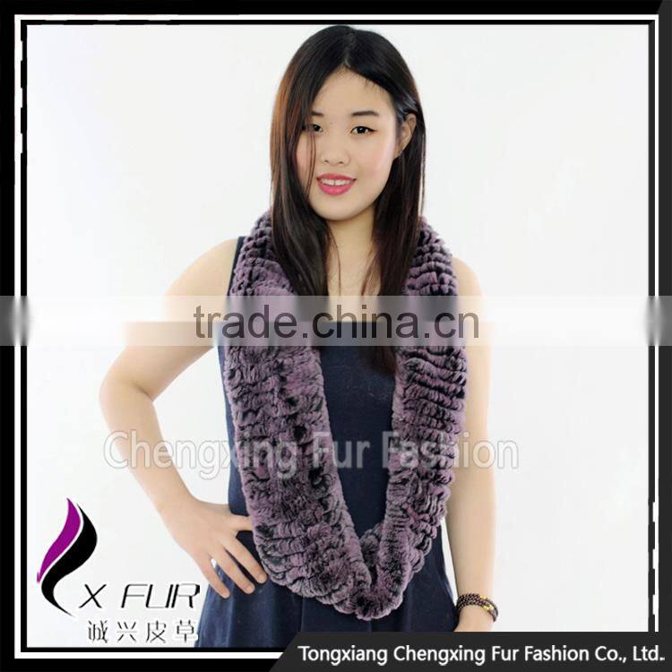 CX-S-125H Infinity Real Rex Rabbit Fur Scarf Snood White Winter Fashion Scarf