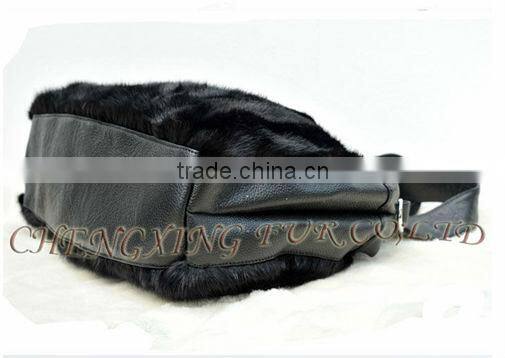 CX-H-03 China Wholesale Trendy Real Mink Fur Ladies Leather Bags Handbags