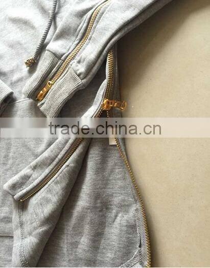 OEM service europe hot style hooded metal zipper decoration Long sleeve autumn winter longline streetwear sweatshirt