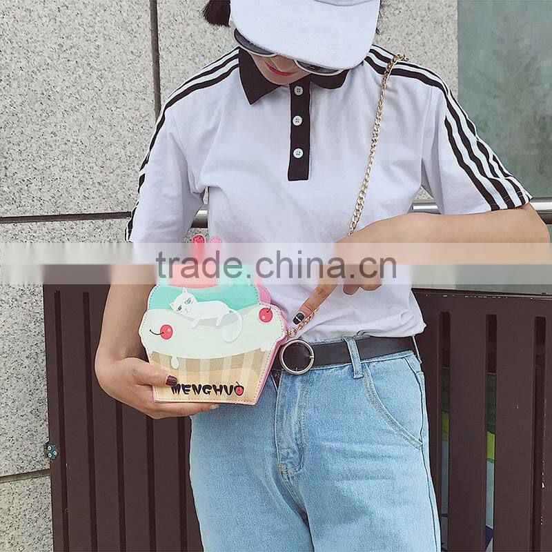 2017 New Cute Cartoon PU Leather Women Ice Small Chain Clutch Crossbody bags Girl Shoulder Messenger bag