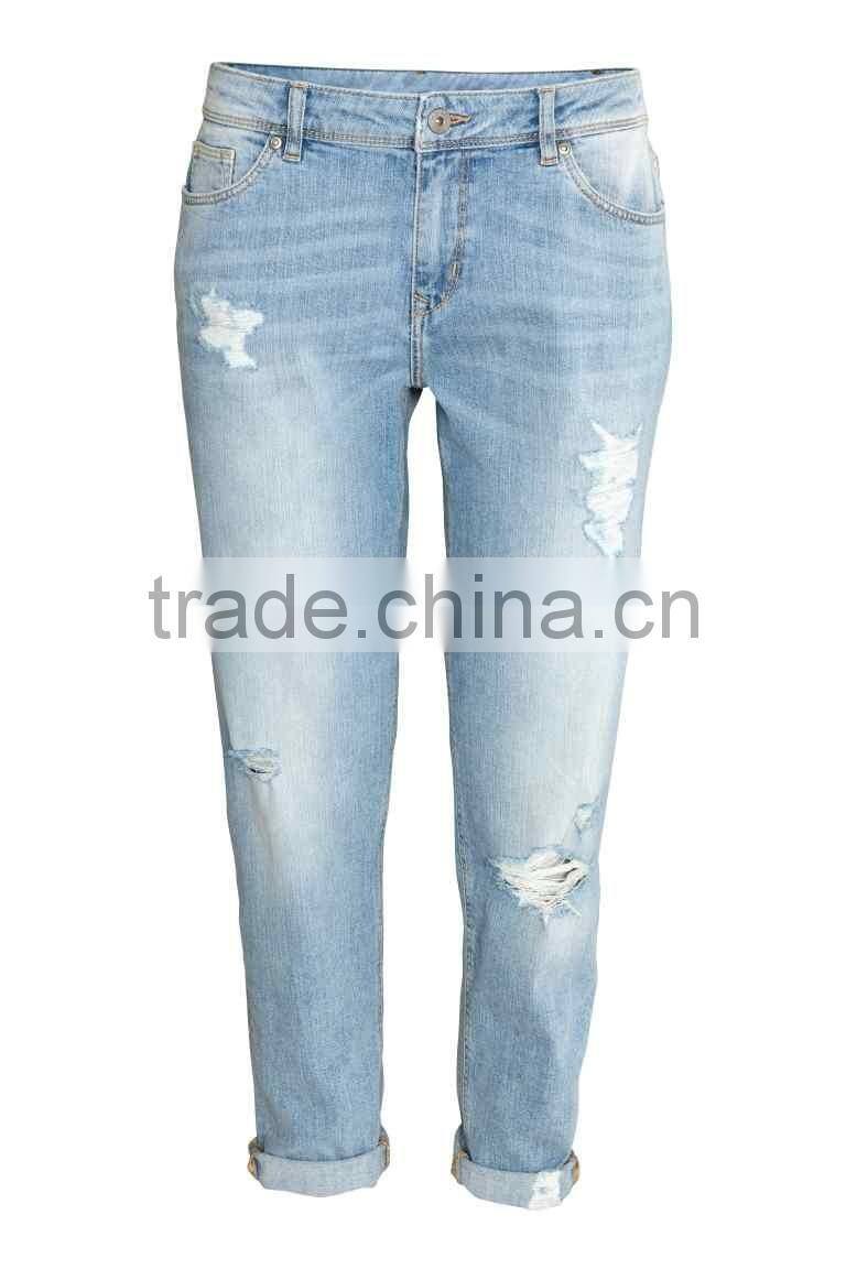 Boyfriend Low Trashed Jeans,2016 summer women denim pants,women corpped jean
