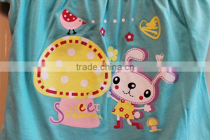 Wholesale Fashion Baby Knitted Pajama Printed Cap Sleeve Top +Long Pan Girls 2 Pcs Set TP-7711