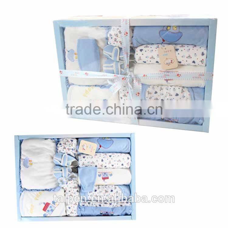 Hot Sale Baby Boys 100% Cotton Blue Romper +Top + Hat 13Pcs Summer Newborn Baby Clothes Set