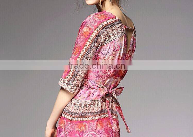 F20045A Europe style women silk dress printed pattern one piece dress