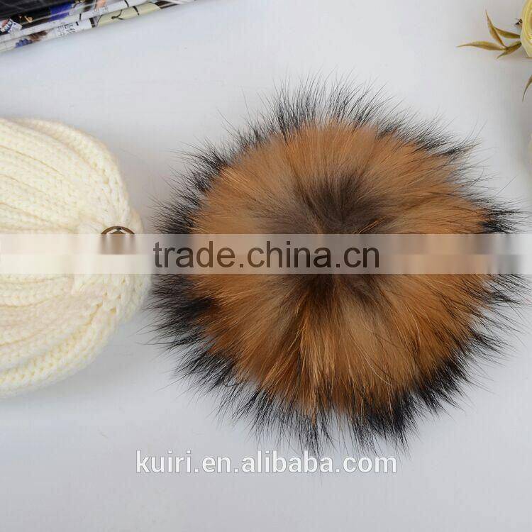 High quality cashmere knitted hat with huge big fur pompoms KR-H008