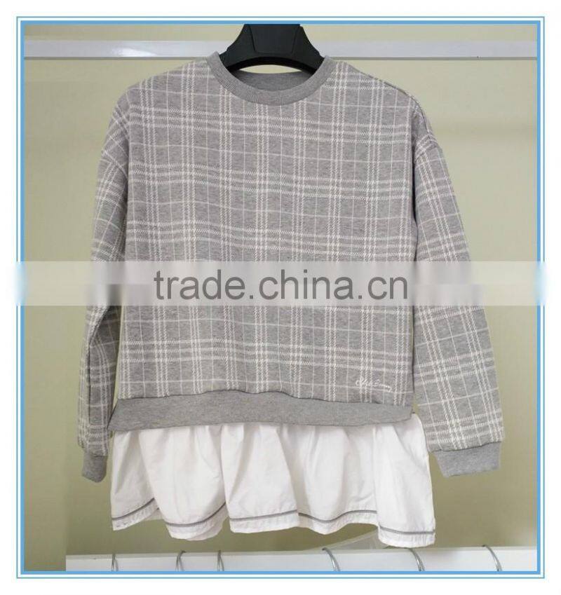 Kids Custom Fake Two Pieces Crewneck Sweatshirt Two Colors Sweatshirts Hoodies Girls Top Check Shirt